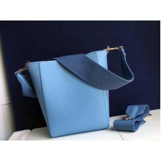 Celine Sangle Small Bucket Bag In Soft Grained Calfskin Blue