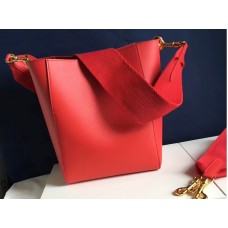 Celine Sangle Small Bucket Bag In Soft Grained Calfskin Red