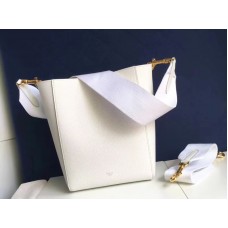 Celine Sangle Small Bucket Bag In Soft Grained Calfskin White