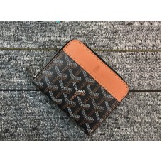 Goyard Chevron Small Zip Wallet Black With Brown Leather Trim