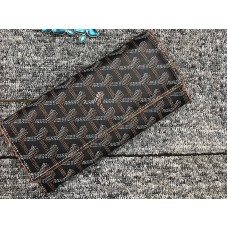 Goyard Varenne Chevron Long Wallet Black With Brown Leather Trim