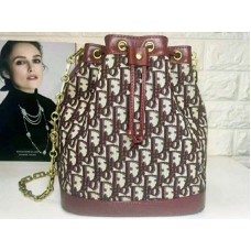 Dior Diorissimo Drawstring Large Bucket Bag Burgundy