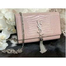 Saint Laurent Kate Medium With Tassel Crocodile Shiny Leather Light Pink