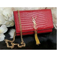 Saint Laurent Kate Medium With Tassel Crocodile Shiny Leather Red