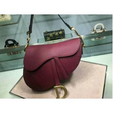 Dior Saddle Calfskin Bag Gold Hardware Burgundy m0446l2