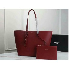 Saint Laurent Large Leather Ysl Shopper Tote Burgundy