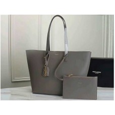 Saint Laurent Large Leather Ysl Shopper Tote Grey