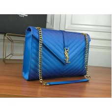 Saint Laurent Ysl Monogram Satchel In Blue Matelasse Leather