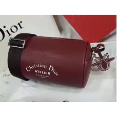 Dior Roller Pouch In Denim Grained Calfskin Burgundy