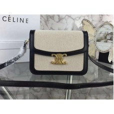 Celine Large Triomphe Bag In Textile And Natural Calfskin Black