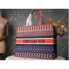 Dior Book Tote Bag In Embroidered Canvas Multicolour Orange