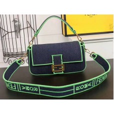 Fendi Baguette Large Denim Bag Blue Green