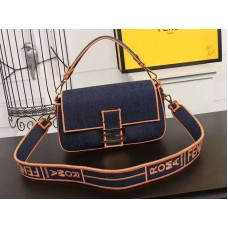 Fendi Baguette Large Denim Bag Blue Orange