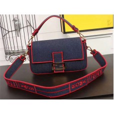 Fendi Baguette Large Denim Bag Blue Red