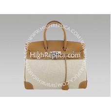 Hermes Birkin 35 Cm Toile And Togo Leather Tan