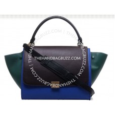 Celine Trapeze Shoulder Bag Multicolor Calfskin Brownish/Blue /Green