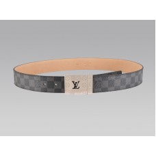 Louis Vuitton Damier Graphite Belt With Silver Logo Buckle