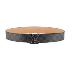 Louis Vuitton Initiales Damier Graphite Belt Black With Gold Buckle