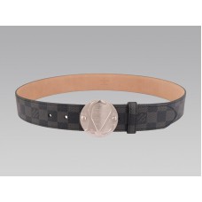 Louis Vuitton 1904 Damier Graphite Belt With Silver Buckle