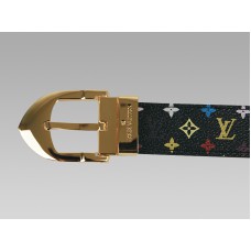 Louis Vuitton Black Multicolore Classic Belt With Golden Buckle