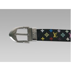 Louis Vuitton Black Multicolore Classic Belt With Silver Buckle