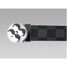 Louis Vuitton Damier Graphite Belt With Round Flower Silvery Buckle