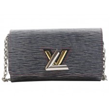 Louis Vuitton Epi Leather Twist Chain Wallet Denim Black