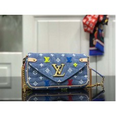 Louis Vuitton Monogram Denim New Wave Chain Pochette Blue m67531