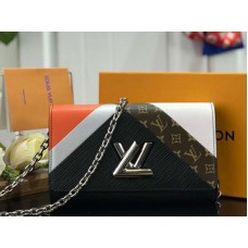 Louis Vuitton Epi Leather Twist Chain Wallet Black Tan m60998