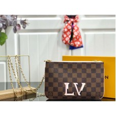 Louis Vuitton Damier Ebene Canvas Pochette Double Zip Pink n60254