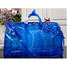 Louis Vuitton Monogram Embossed Pvc Keepall Bandouliere 50 Blue?m53272